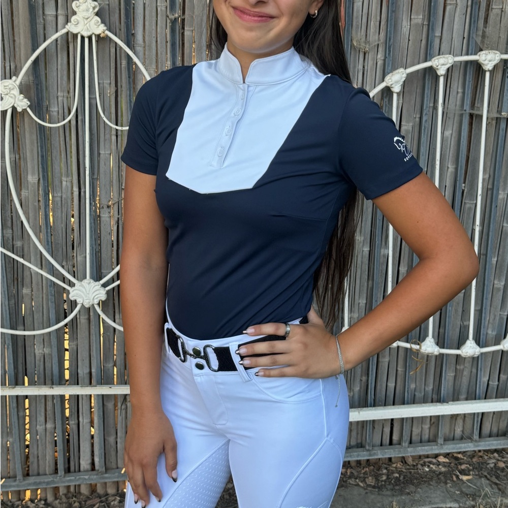 Short sleeve equestrian show shirts in navy perfect for hunters